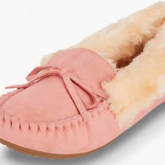 Floopie faux fir lined nonslip Comfy Warm Cozy Moccasin light pink slippers 10 - Picture 1 of 4
